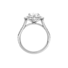 A profile view of the Marquise cut diamond engagement ring in platinum with a diamond channel band and split setting