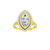 A front view of the Marquise cut diamond engagement ring in 14k yellow gold with a diamond channel band and split setting