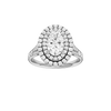 A front view of the Oval cut diamond engagement ring in platinum with a channel band and double halo setting