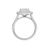 A profile view of the Princess cut diamond engagement ring in platinum with a channel band and cathedral setting