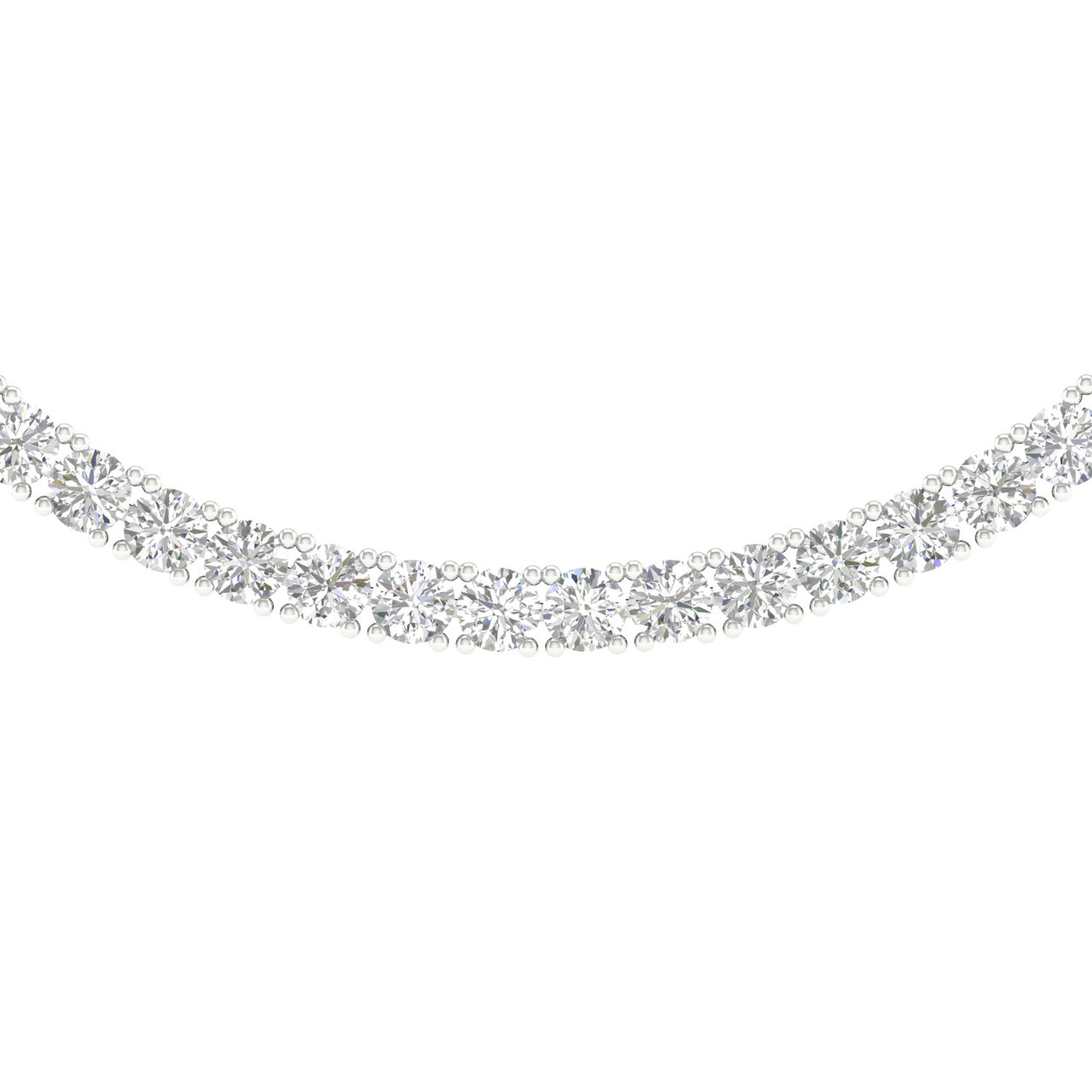 A close-up detail of the continuous diamond setting on the 14K white gold Tennis Necklace Zenith.