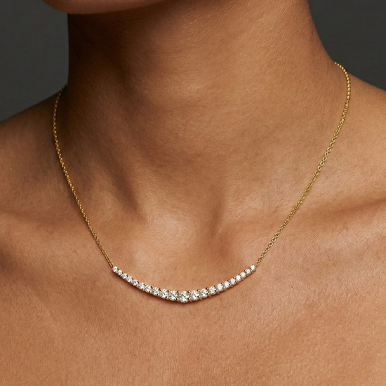 On figure image of Amorati Diamonds, Petite Graduated Diamond Curve Necklace, 1 total carat u-shape.