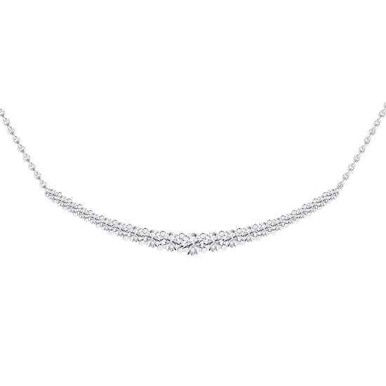 Amorati Diamonds, Petite Graduated Diamond Curve Necklace, 1 total carat, 14K white gold, u-shape close up image.