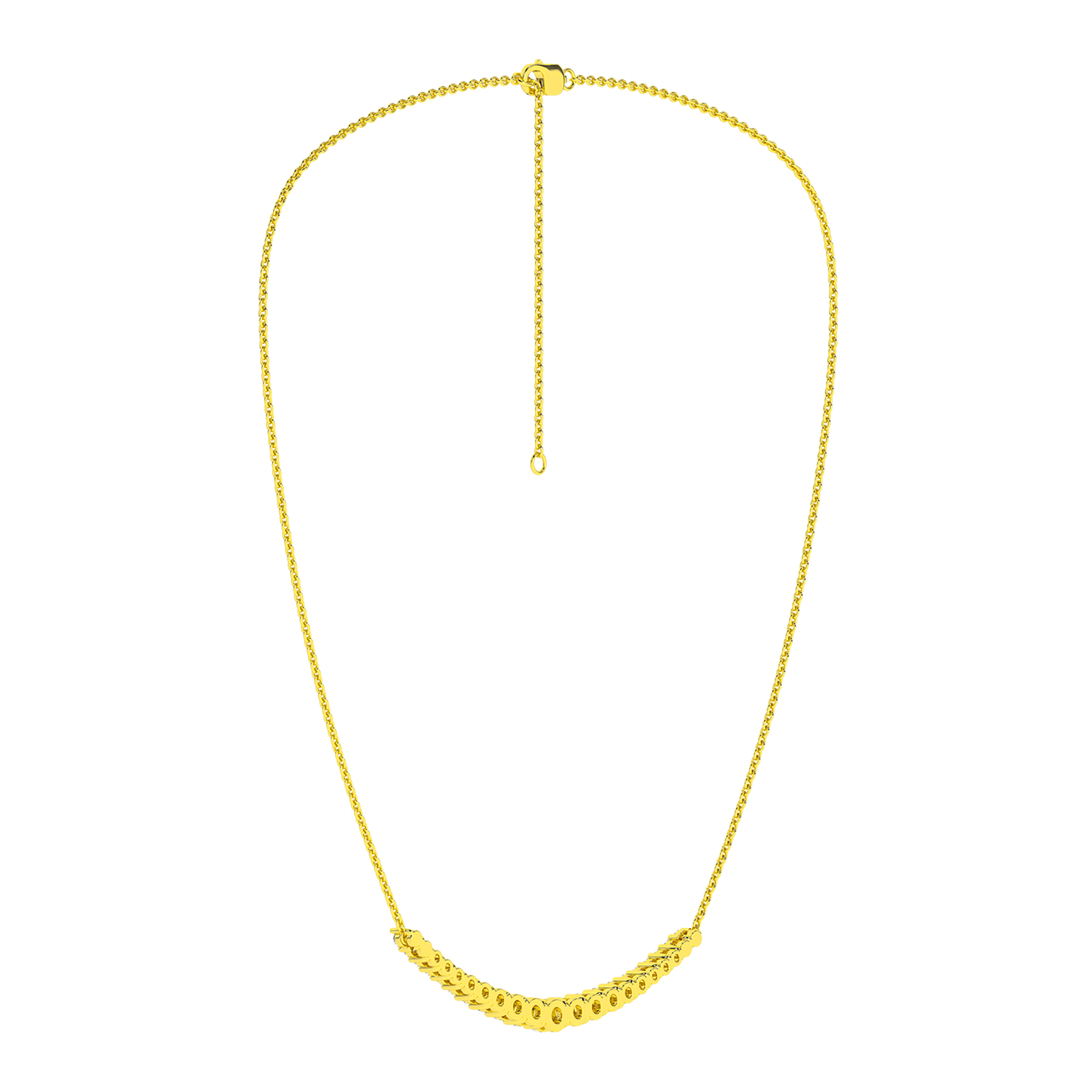 Amorati Diamonds, Petite Graduated Diamond Curve Necklace, 1 total carat, 14K yellow gold, u-shape, back side of necklace.
