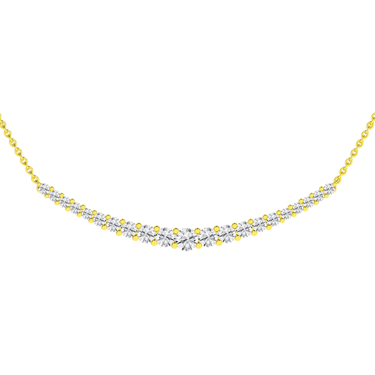 Amorati Diamonds, Petite Graduated Diamond Curve Necklace, 1 total carat, 14K yellow gold, u-shape close up image.