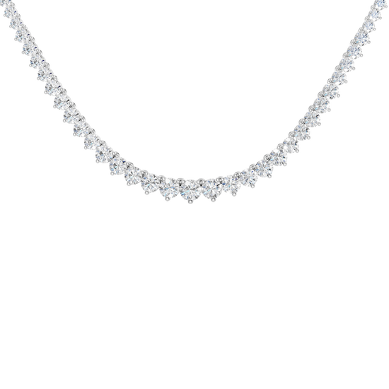 A close-up of the 14K white gold graduating diamond necklace (Daily Centerpoint), highlighting the elegant tennis necklace setting.