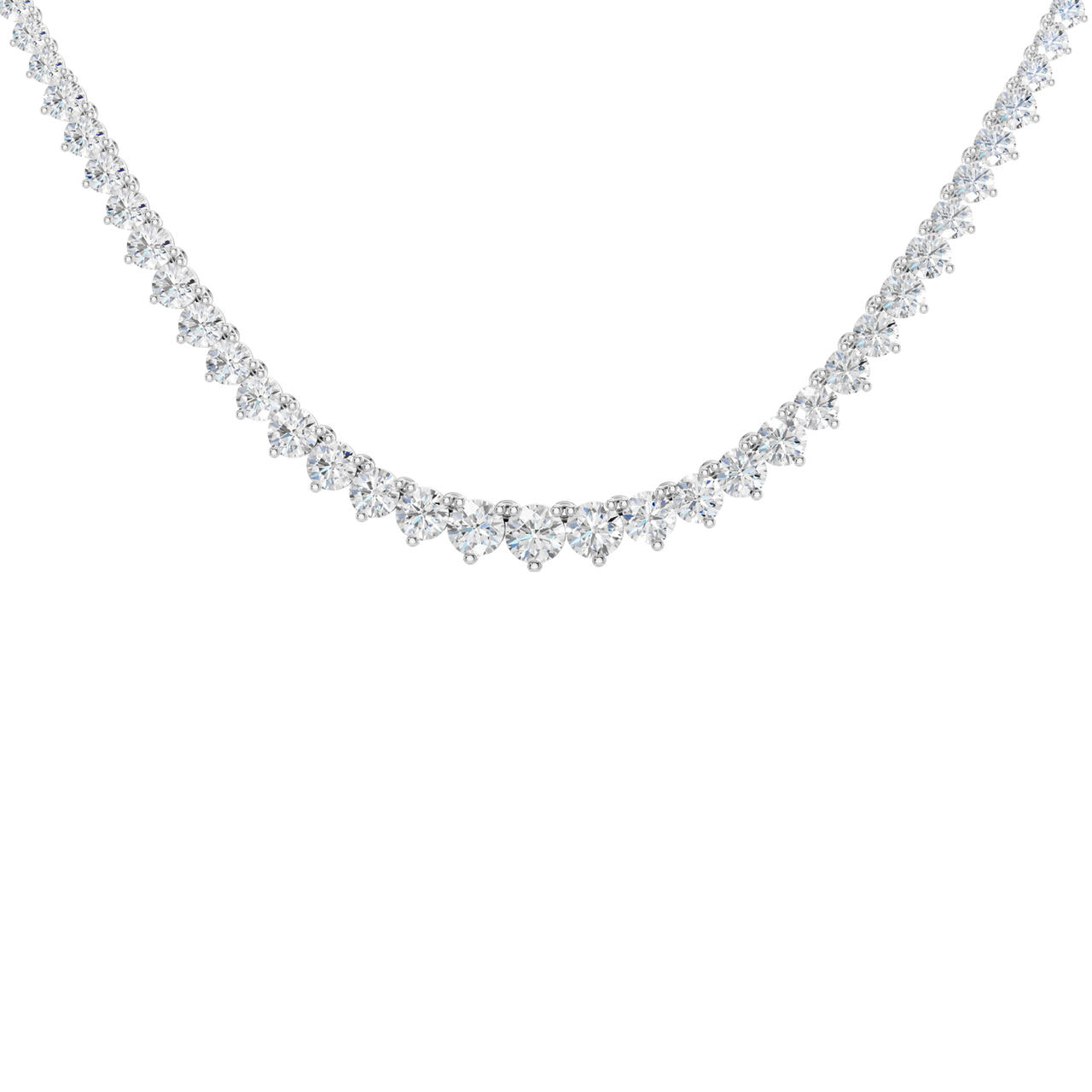 A close-up of the 14K white gold graduating diamond necklace (Daily Centerpoint), highlighting the elegant tennis necklace setting.