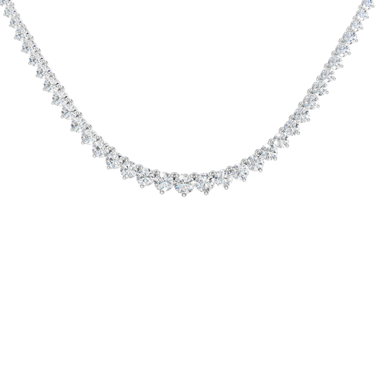 A close-up of the 14K white gold graduating diamond necklace (Daily Centerpoint), highlighting the elegant tennis necklace setting.