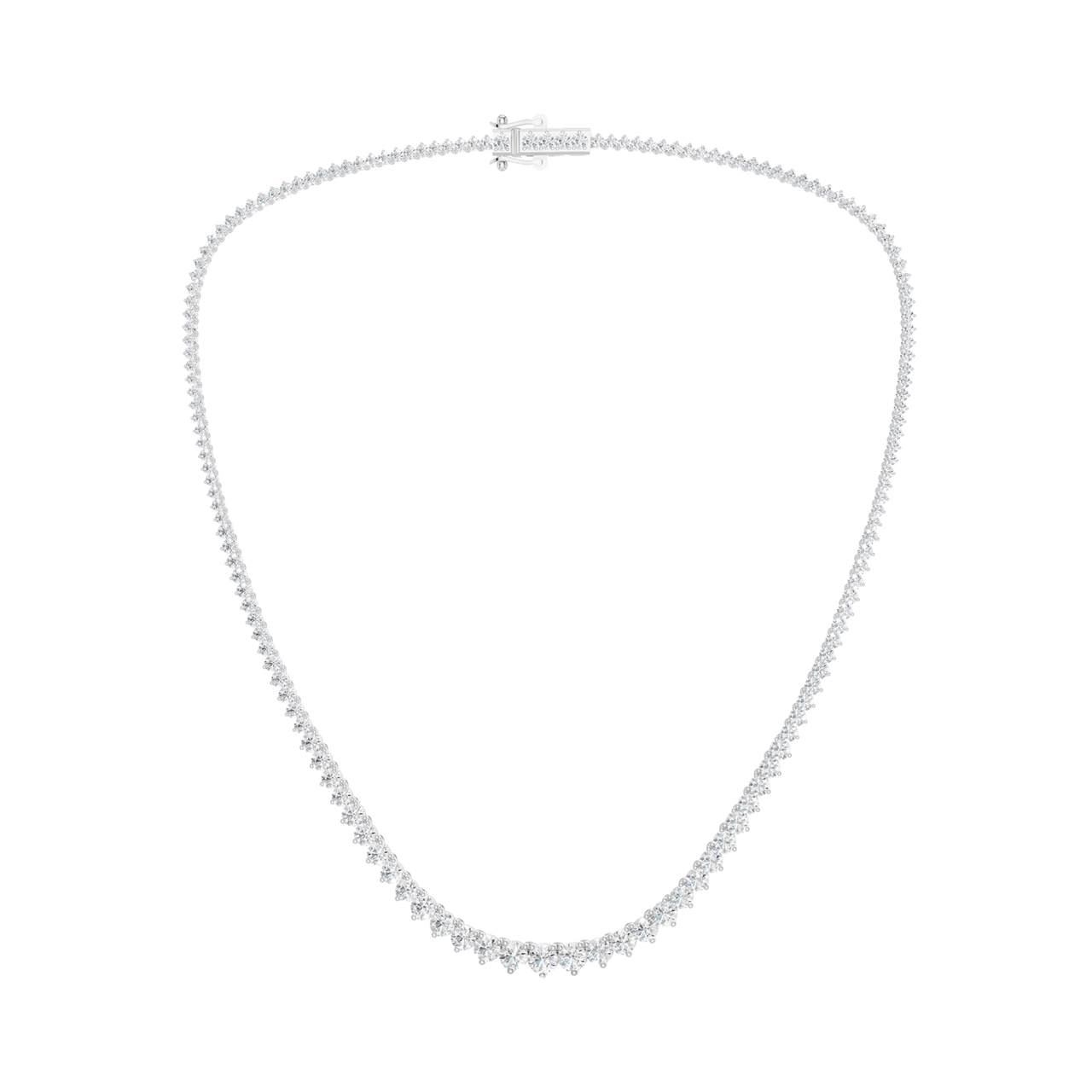 A full view of the 14K white gold diamond tennis necklace (Daily Centerpoint), showcasing the graduating chain.