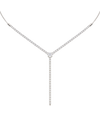 A close-up of the delicate 14K white gold diamond drop necklace (Valletta Strand) and the subtle diamond bar pendant.