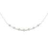 Close-up view of round white diamonds set in a white gold station necklace, highlighting stone clarity, setting detail, and polished white gold finish.
