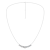 Front view of a delicate graduated emerald-cut diamond necklace in white gold, featuring smaller step-cut diamonds arranged in a refined curved silhouette on a fine chain.