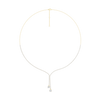 A top-down view of the 14K yellow gold diamond lariat Y-necklace (Versailles Plunge), highlighting the adjustable chain and deep diamond drop.