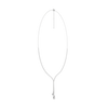 A full top-down view of the white gold diamond Y-necklace laid flat, showing its ability to elongate the neck.