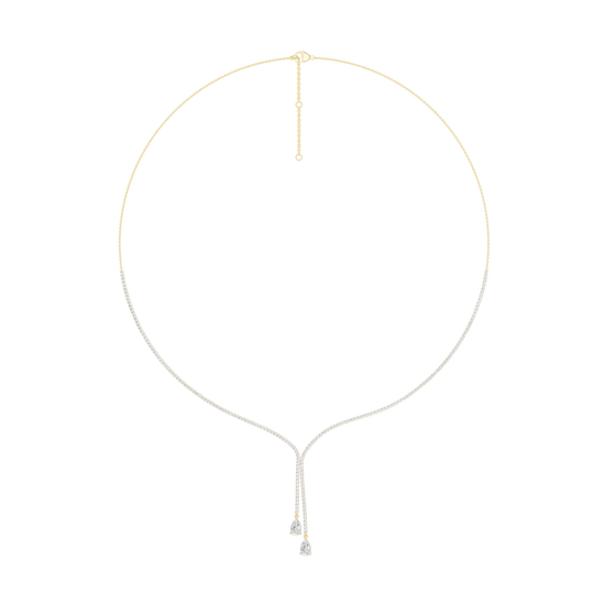 A full view profile of the 14K yellow gold Aurora diamond Lariat Y-necklace, designed for easy layering.