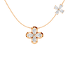Front view of a yellow gold floral diamond necklace featuring a marquise-cut diamond flower pendant with matching diamond accents along a delicate rose gold chain.