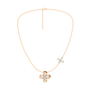 Front view of a yellow gold floral diamond necklace featuring a marquise-cut diamond flower pendant with matching diamond accents along a delicate rose gold chain.