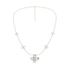 Front view of a white gold floral diamond necklace featuring a marquise-cut diamond flower pendant with matching diamond accents along a delicate gold chain.