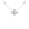 Zoomed in front view of a white gold floral diamond necklace featuring a marquise-cut diamond flower pendant with matching diamond accents along a delicate gold chain.