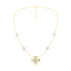 Front view of a yellow gold floral diamond necklace featuring a marquise-cut diamond flower pendant with matching diamond accents along a delicate gold chain.