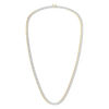 A full top-down view of a 14K yellow gold diamond necklace featuring long, brilliant baguette-cut stones.
