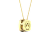 Back view of a yellow gold cushion cluster diamond pendant necklace displaying smooth gold backing and clean, modern detailing.