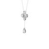 Front view of a yellow gold floral diamond necklace featuring a pear-cut diamond flower pendant with matching diamond accents along a delicate white gold chain.