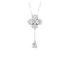 Front view of a yellow gold floral diamond necklace featuring a pear-cut diamond flower pendant with matching diamond accents along a delicate white gold chain.