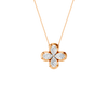 Front view of a rose gold floral diamond pendant necklace featuring marquise-cut white diamonds arranged in a four-petal flower design on a delicate chain.