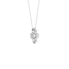 Angled view of a white gold floral diamond necklace highlighting the dimensional flower motif, marquise-cut diamond sparkle, and polished metal finish.