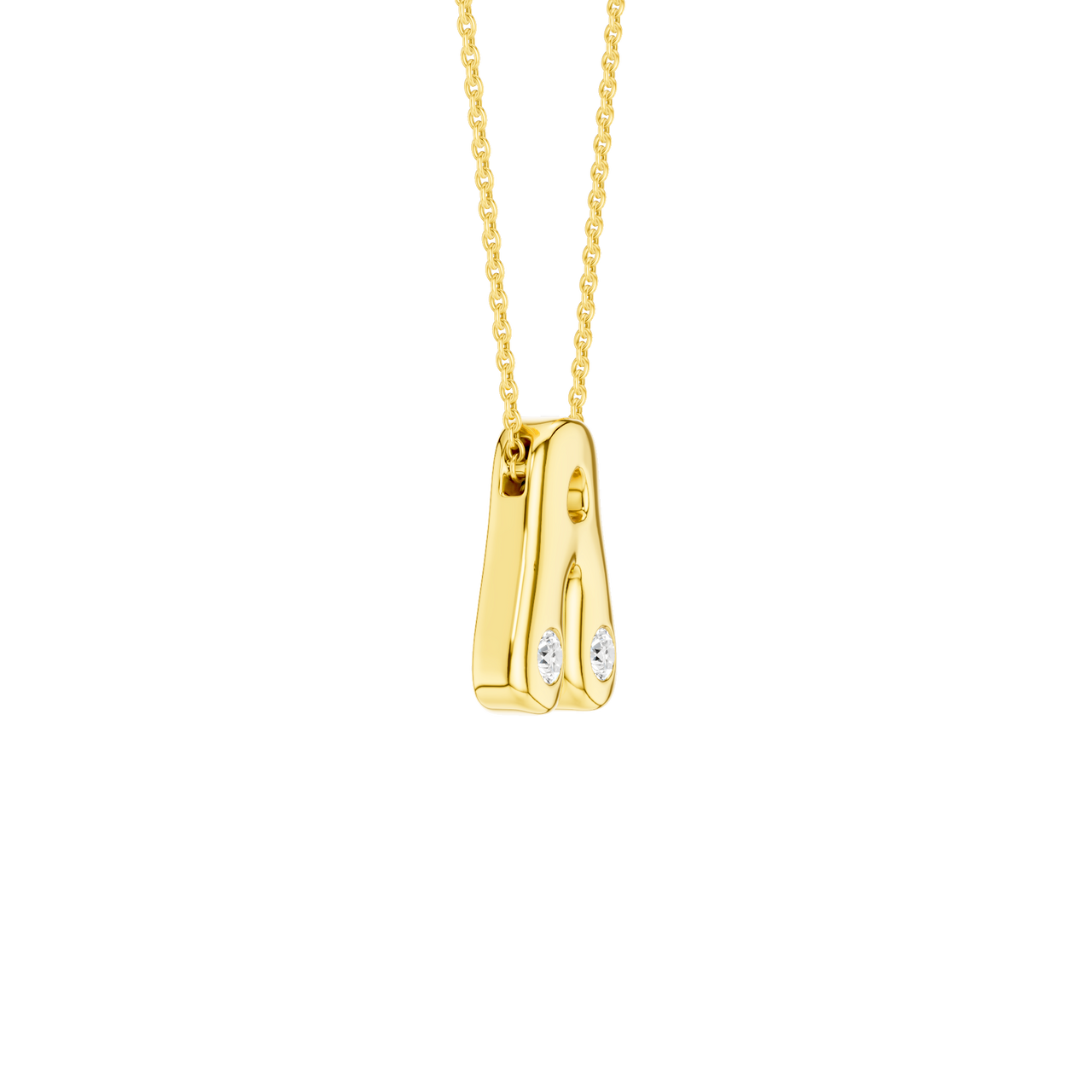 A high-polish 14k yellow gold initial pendant by Amorati featuring star and geometric insets with shimmering round-cut lab-grown diamonds. Amorati’s signature F O U R T E E N T H Collection