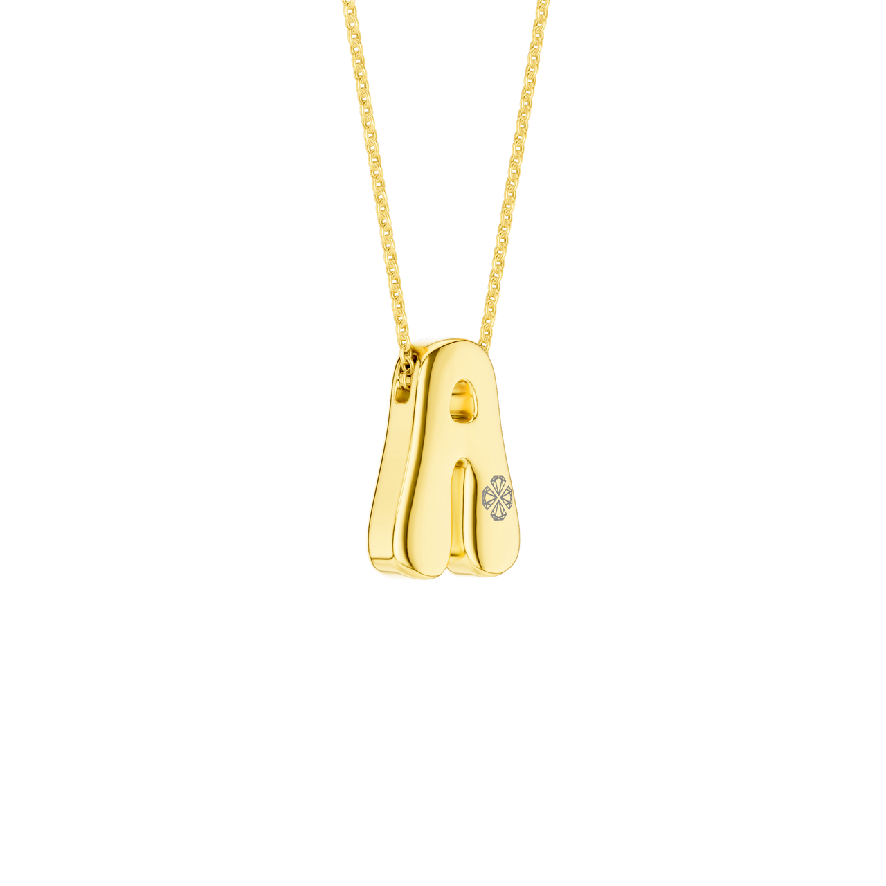 A high-polish 14k yellow gold initial pendant by Amorati featuring star and geometric insets with shimmering round-cut lab-grown diamonds. Amorati’s signature F O U R T E E N T H Collection
