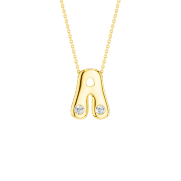 A high-polish 14k yellow gold initial pendant by Amorati featuring star and geometric insets with shimmering round-cut lab-grown diamonds. Amorati’s signature F O U R T E E N T H Collection