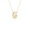 A product shot of a yellow gold necklace featuring a fine cable chain attached to the top curves of a smooth, bubble-font letter 'H' pendant. The polished gold 'H' is embellished with four sparkling, flush-set round diamonds: one on the middle left stem, one on the upper right stem, and one positioned at the bottom of each vertical stem.