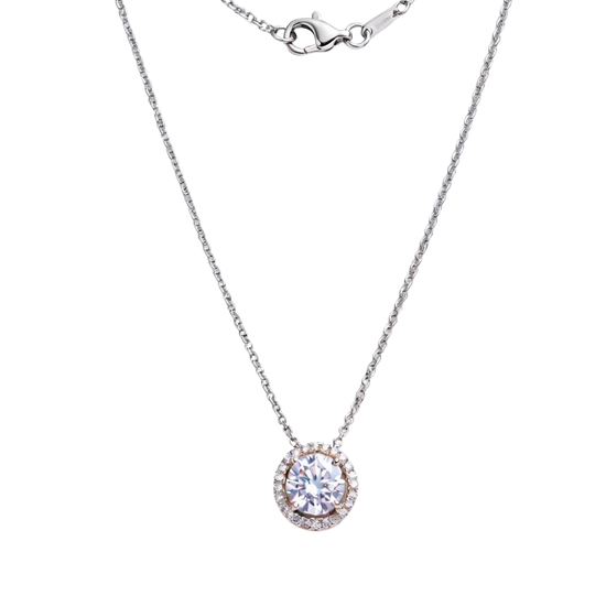 Front view showing the high-polish white gold setting of The Amorati L'Unico Solitaire bold diamond pendant.