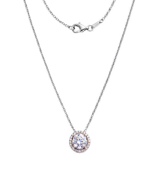 Front view showing the high-polish white gold setting of The Amorati L'Unico Solitaire bold diamond pendant.