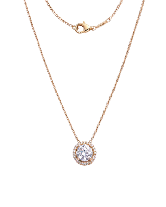 Front view showing the high-polish yellow gold setting of The Amorati L'Unico Solitaire bold diamond pendant.