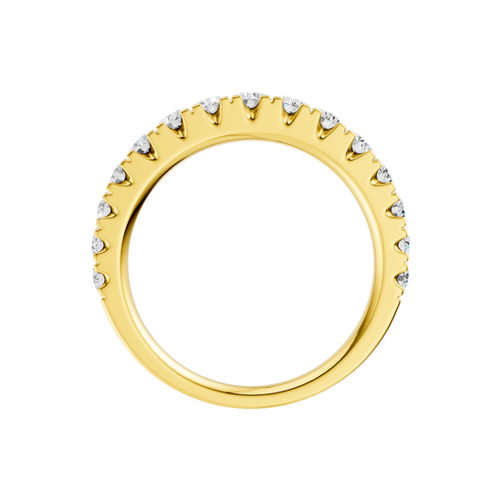 A sophisticated 14k yellow gold wedding band featuring 0.75 total carats of round-cut lab-grown diamonds in a classic 2/3 eternity setting.