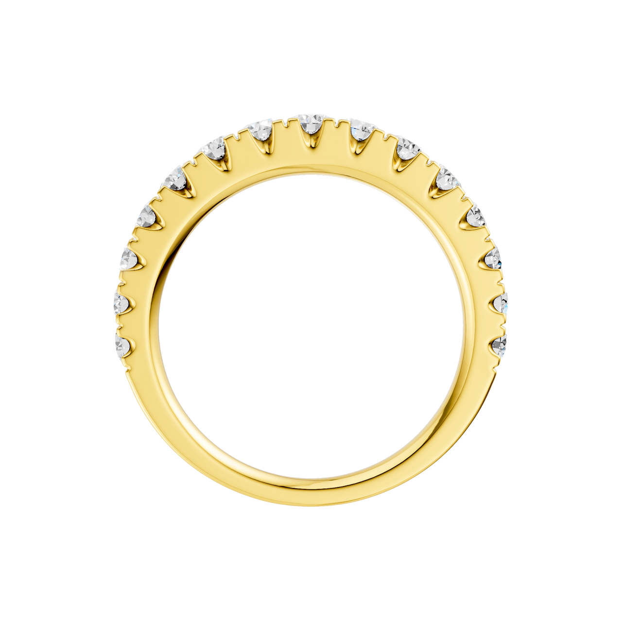 A sophisticated 14k yellow gold wedding band featuring 0.75 total carats of round-cut lab-grown diamonds in a classic 2/3 eternity setting.
