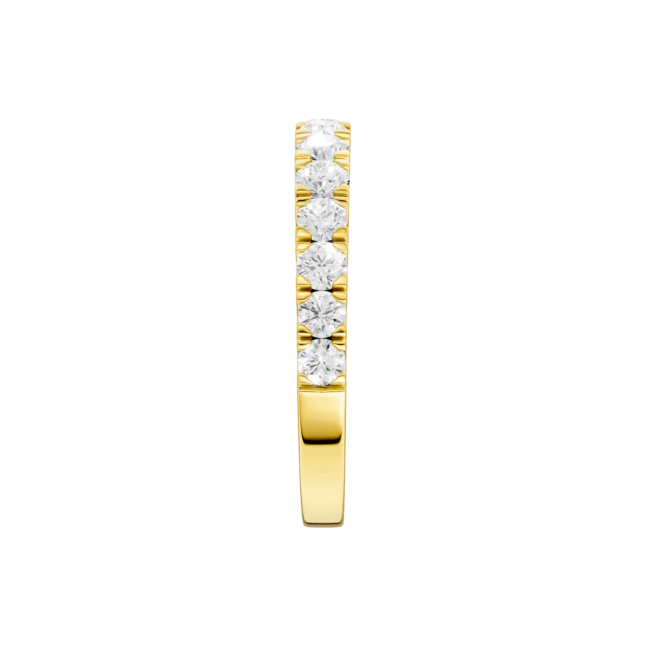 A sophisticated 14k yellow gold wedding band featuring 0.75 total carats of round-cut lab-grown diamonds in a classic 2/3 eternity setting.