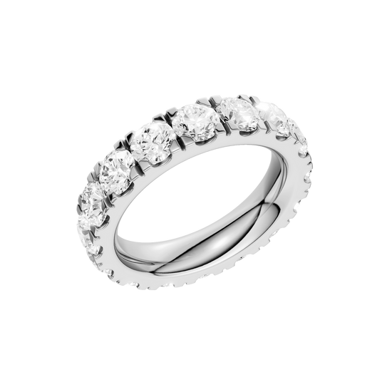 A breathtaking 14k white gold full eternity ring showcasing 4.0 carats of premium round-cut lab-grown diamonds for a seamless ribbon of light.
