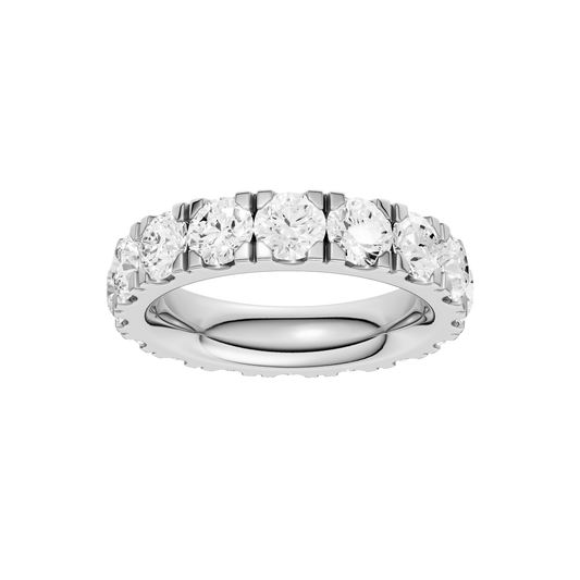 A breathtaking 14k white gold full eternity ring showcasing 4.0 carats of premium round-cut lab-grown diamonds for a seamless ribbon of light.
