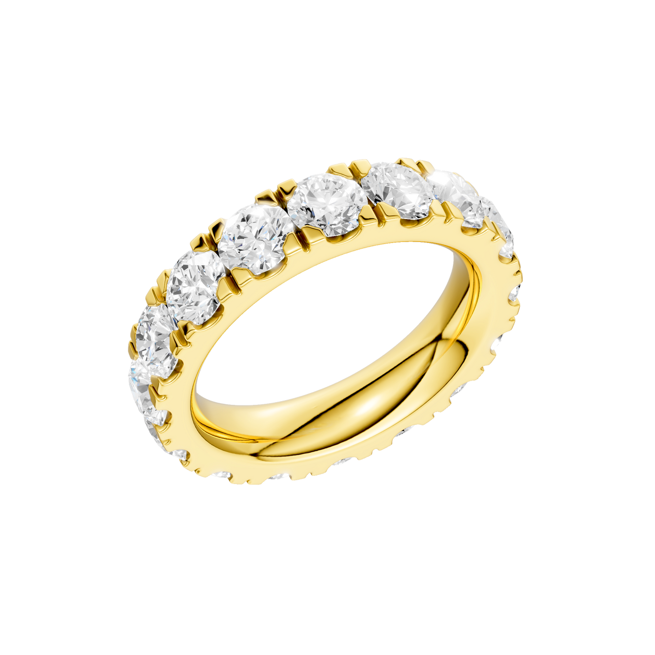 A magnificent 14k yellow gold eternity band featuring a continuous circle of 4.0 total carats of brilliant round-cut lab-grown diamonds