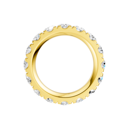 A magnificent 14k yellow gold eternity band featuring a continuous circle of 4.0 total carats of brilliant round-cut lab-grown diamonds