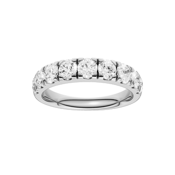 A modern 14k white gold channel-set ring showcasing a continuous row of premium round-cut lab-grown diamonds.