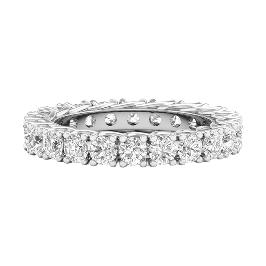 A brilliant 14k white gold eternity ring showcasing a continuous circle of premium round-cut diamonds in a modern twist-prong setting.