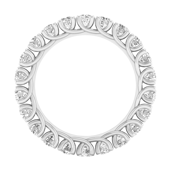 A brilliant 14k white gold eternity ring showcasing a continuous circle of premium round-cut diamonds in a modern twist-prong setting.