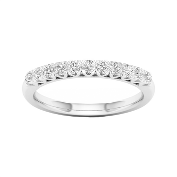A refined 14k white gold half eternity ring showcasing a shimmering row of premium round-cut lab-grown diamonds.