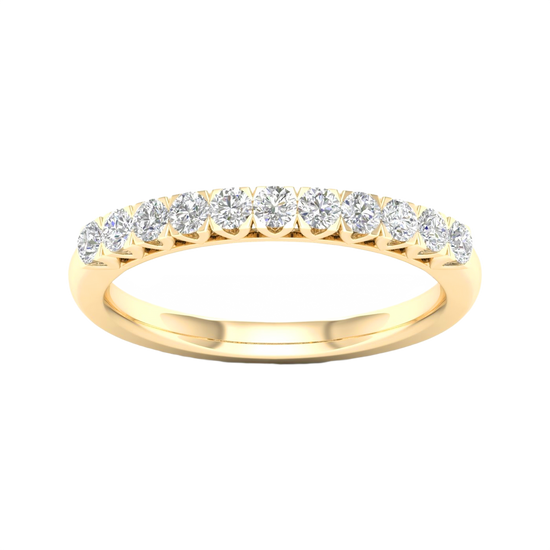 A delicate 14k yellow gold wedding band featuring 0.33 total carats of round-cut lab-grown diamonds in a classic half eternity setting.