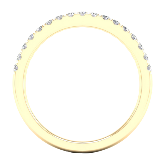 A delicate 14k yellow gold wedding band featuring 0.25 total carats of radiant round-cut lab-grown diamonds in a classic half eternity setting.